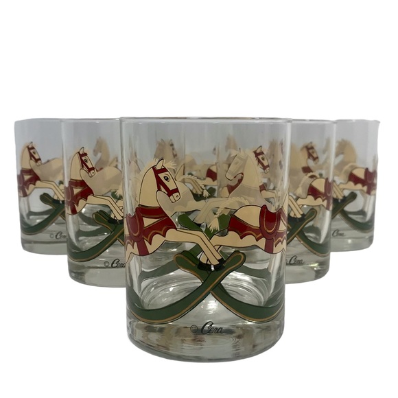 CERA Vintage Carousel Rocking Horse Set of 6 Old Fashioned Rocks Glasses Barware - Picture 9 of 9